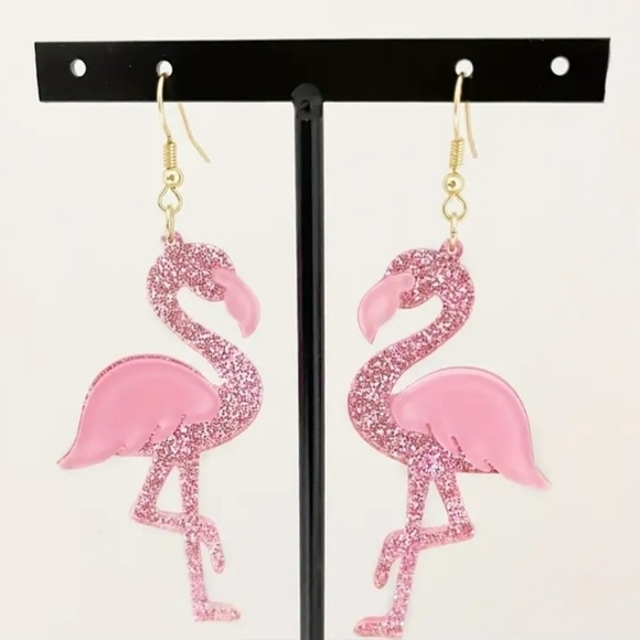 Pink Flamingo Acrylic Earrings - Picture 2 of 4